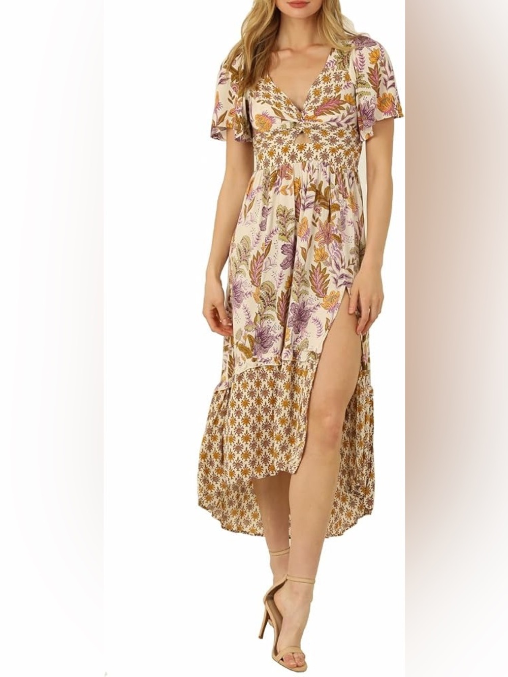 NWT Angie Flutter Short Sleeve High Low Slit Dress Sz Large